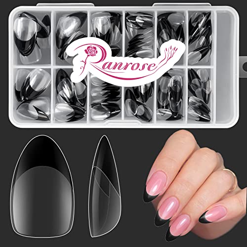 Almond Black Tip Acrylic Nails, Durable Stylish Nail Art, Set of 24