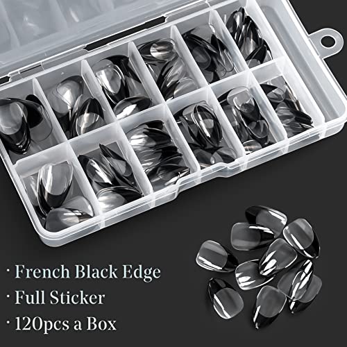 Almond Black Tip Acrylic Nails, Durable Stylish Nail Art, Set of 24 - Image 2