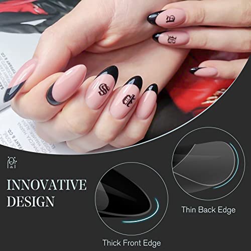 Almond Black Tip Acrylic Nails, Durable Stylish Nail Art, Set of 24 - Image 3