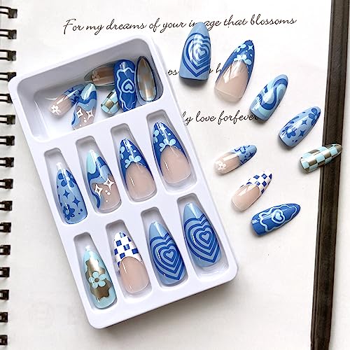 Almond-Shaped Blue Acrylic Nails - Image 3