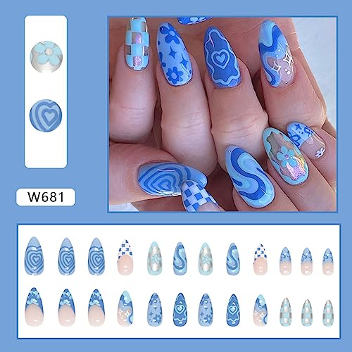 Almond-Shaped Blue Acrylic Nails - Image 8