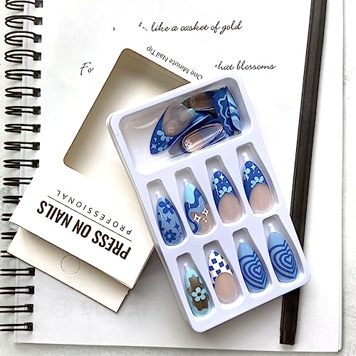 Almond-Shaped Blue Acrylic Nails - Image 6