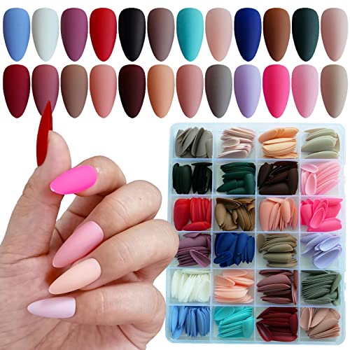 Almond-Shaped Blue Acrylic Nails Set for Stylish Manicure - 24 Piece Pack