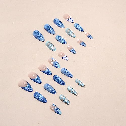Almond-Shaped Blue Acrylic Nails - Image 9