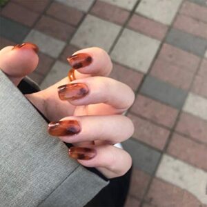 Short Amber Acrylic Nails, 24 Piece Set, Durable & Stylish Nail Extensions