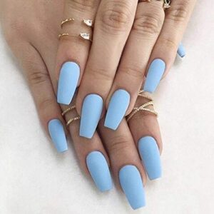 Baby Blue Coffin Acrylic Nails
