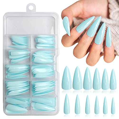 Baby Blue Long Acrylic Nails