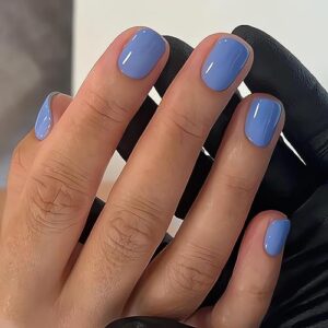 Baby Blue Short Acrylic Nails Set for Women, Durable Stylish Nail Art Design