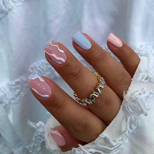 Baby Blue Square Acrylic Nails - Durable, Stylish, 24 Pcs, Nail Art, Extensions - Image 2