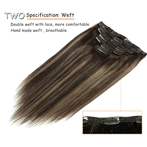 Balayage Brown to Blonde Ombre 18 Inch Clip-In Human Hair Extensions - Image 4
