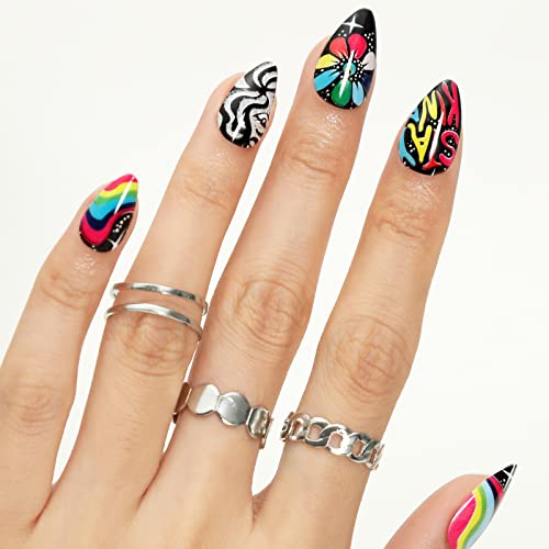Bisexual Pride Themed Acrylic Nail Set Vibrant Artistic Designs Medium Size - Image 4