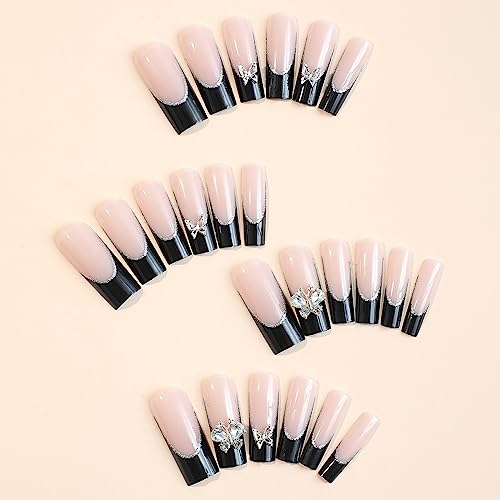 24 Pc Black Acrylic Baddie Nails Set Long Length for Stylish Manicure - Image 8