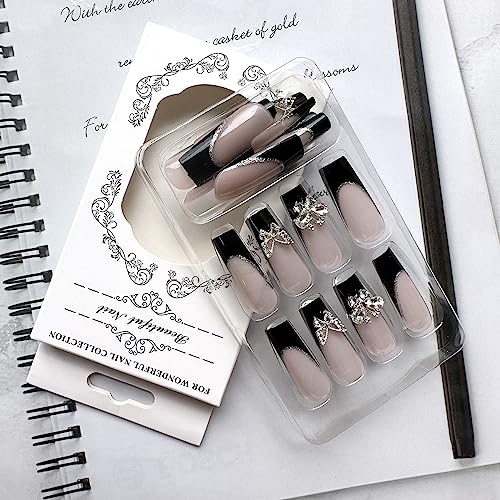 24 Pc Black Acrylic Baddie Nails Set Long Length for Stylish Manicure - Image 9