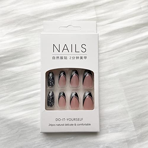 Black Acrylic Coffin Nails for Elegant Nail Art - 24 Pieces, Long Length - Image 6