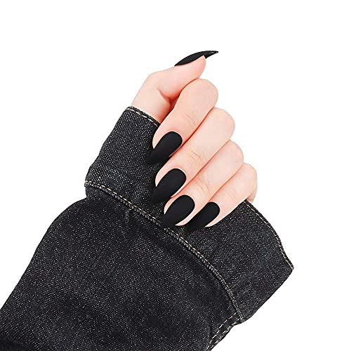 Glossy Black Acrylic Nails for Dark Skin, Long Length, 24 Piece Set - Image 6