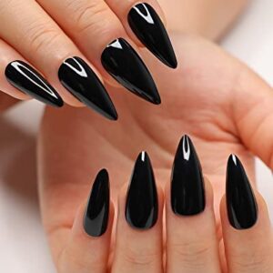 24 Piece Black Acrylic Nail Set Long Length Durable Quality Stylish Manicure