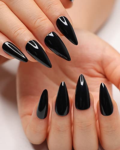 24 Piece Black Acrylic Nail Set Long Length Durable Quality Stylish Manicure