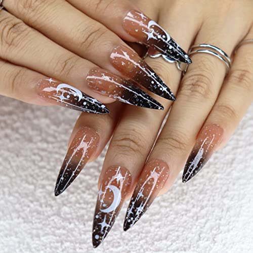 Black acrylic nails with sharp design. - Image 3