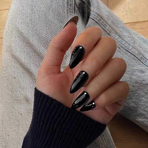 Black Almond Acrylic Nail Kit 24 Pieces Long Lasting Extensions - Image 3