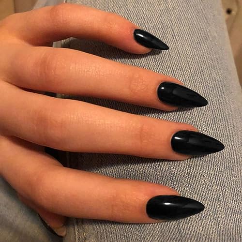 Black Almond Acrylic Nail Kit 24 Pieces Long Lasting Extensions - Image 2