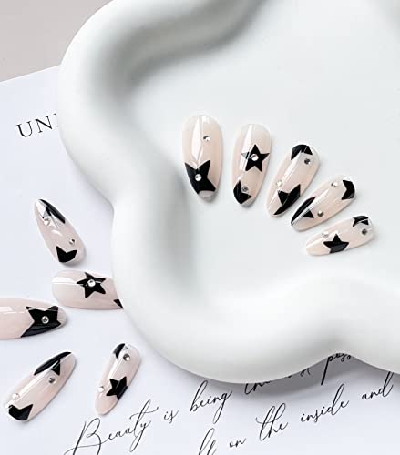 Black Almond Acrylic Nails - Image 2