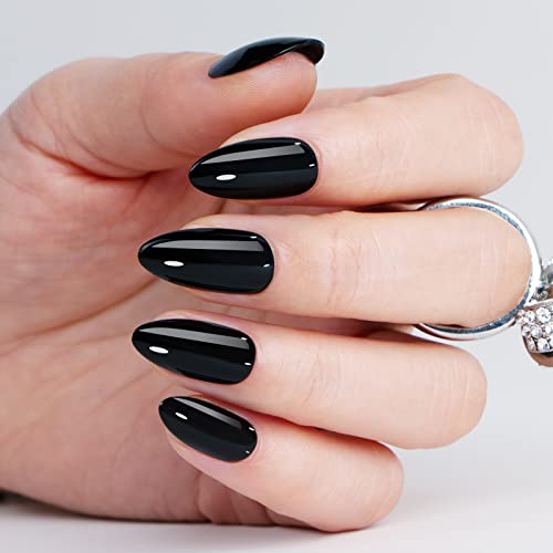 Black Almond Acrylic Nails Set, Stylish, Durable Manicure, 24 Piece