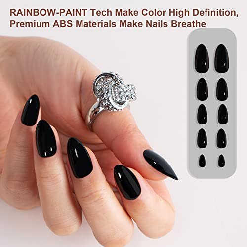 Black Almond Acrylic Nails Set, Stylish, Durable Manicure, 24 Piece - Image 4
