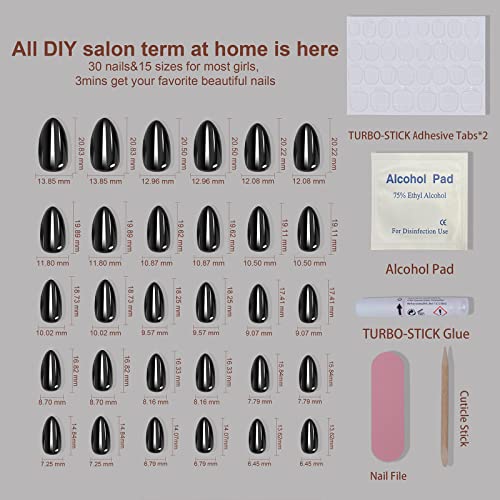 Black Almond Acrylic Nails Set, Stylish, Durable Manicure, 24 Piece - Image 7