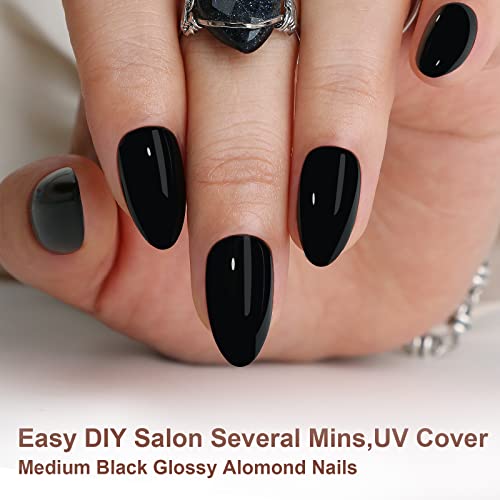 Black Almond Acrylic Nails Set, Stylish, Durable Manicure, 24 Piece - Image 6
