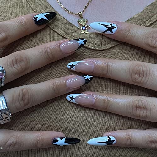 Beige and Black Acrylic Nail Set for Chic Manicures - 24 Pieces, Long-Lasting