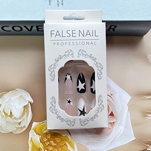 Beige and Black Acrylic Nail Set for Chic Manicures - 24 Pieces, Long-Lasting - Image 3