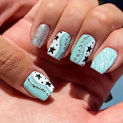 Black and blue acrylic nails design.