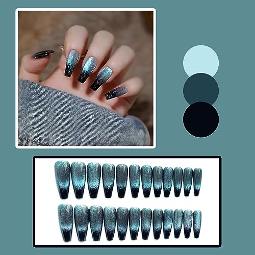 Chic Black and Blue Acrylic Nails Kit for Trendy Nail Art Designs - Image 5