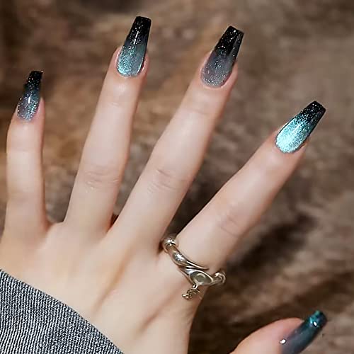 Chic Black and Blue Acrylic Nails Kit for Trendy Nail Art Designs - Image 4