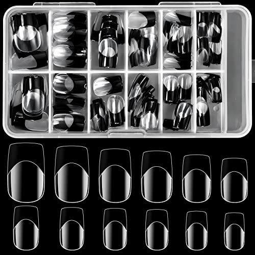 24 Piece Black and Clear Acrylic Nail Set for Stylish Nail Art Manicure