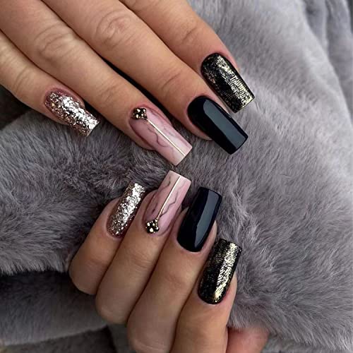 Black Gold Acrylic Nail Design Kit 240 pcs for Stunning Nail Art