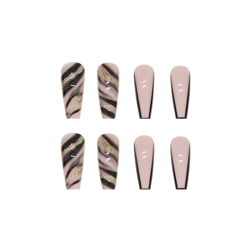Black and Gold Coffin Acrylic Nails Set for Stylish and Elegant Manicures - Image 5