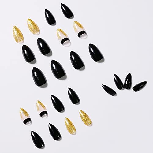 Black and Gold Press-On Nails Set, Medium Size, Easy Application - Image 5