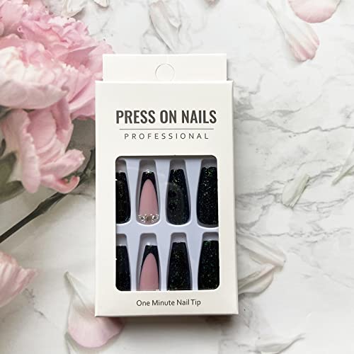 Chic Black and Green 24-Piece Acrylic Nail Set for a Stunning Manicure - Image 6