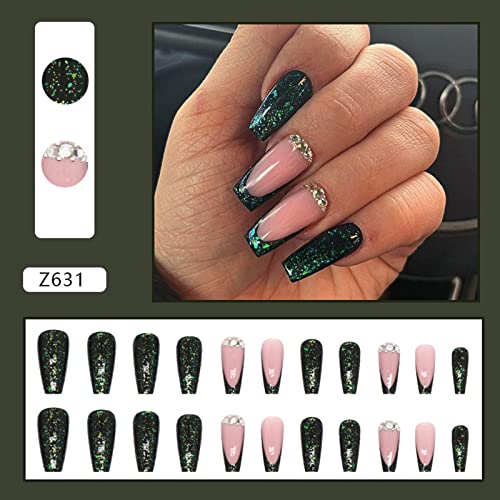 Chic Black and Green 24-Piece Acrylic Nail Set for a Stunning Manicure - Image 7