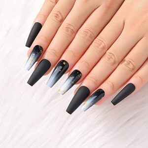24 Piece Black Grey Ombre Acrylic Nails Kit for Creative Nail Art Designs