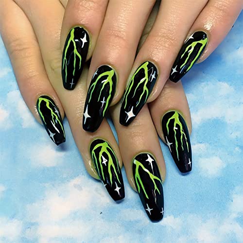 Stylish Black and Neon Acrylic Nail Art Set - 24 Pieces