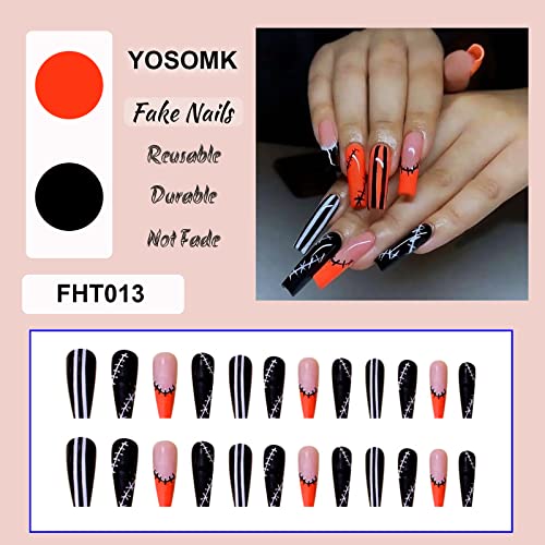 Stylish Black and Orange Acrylic Nail Art Set - 24 Pieces - Image 3