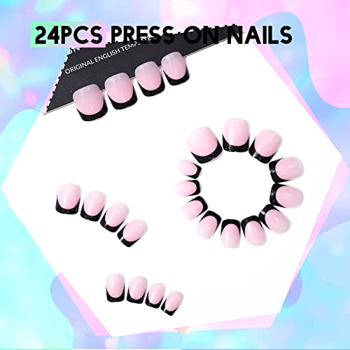 24 Piece Black and Pink Acrylic Nail Design Set for Stylish Manicures - Image 5