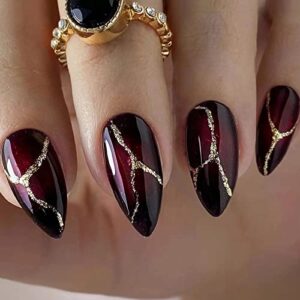 Black Red Ombre Acrylic Nail Set 24 Piece Trendy Manicure