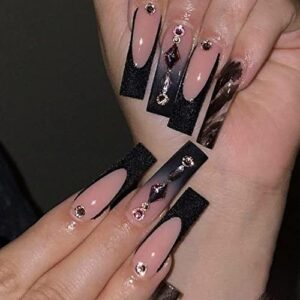 Black and Rose Gold Acrylic Nail Set, 24 Piece Stylish Manicure Collection