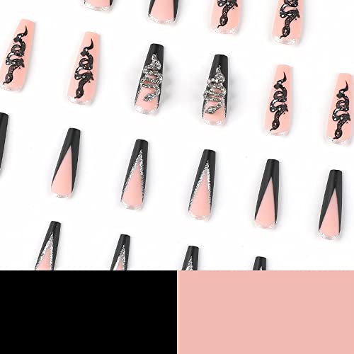 24-Piece Black Bling Acrylic Press-On Nails Set for Instant Glam - Image 5
