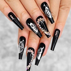 Stylish Black Butterfly Acrylic Nails Set 24 Pieces Durable Manicure