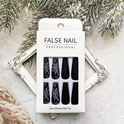 Black Festive Acrylic Nails Set 24 Pieces Holiday Glam Design - Image 6