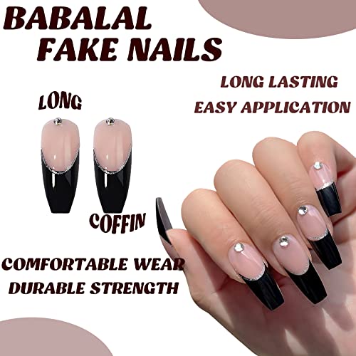 Black Coffin Acrylic Nails - 24-Piece Set for Stylish Nail Art and Design - Image 5